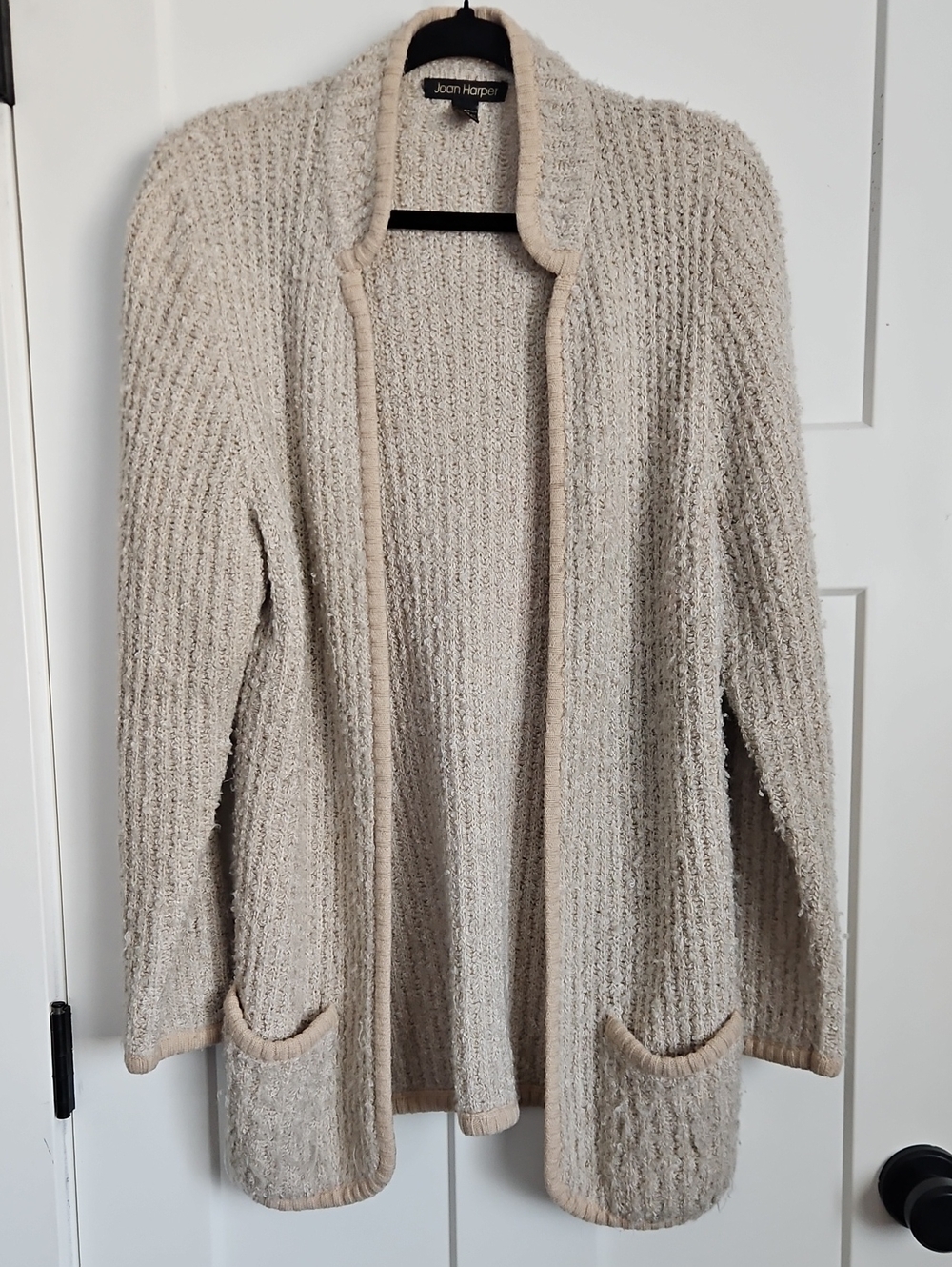 Vintage Joan Harper Oatmeal Open-Front Cardigan Sweater Small